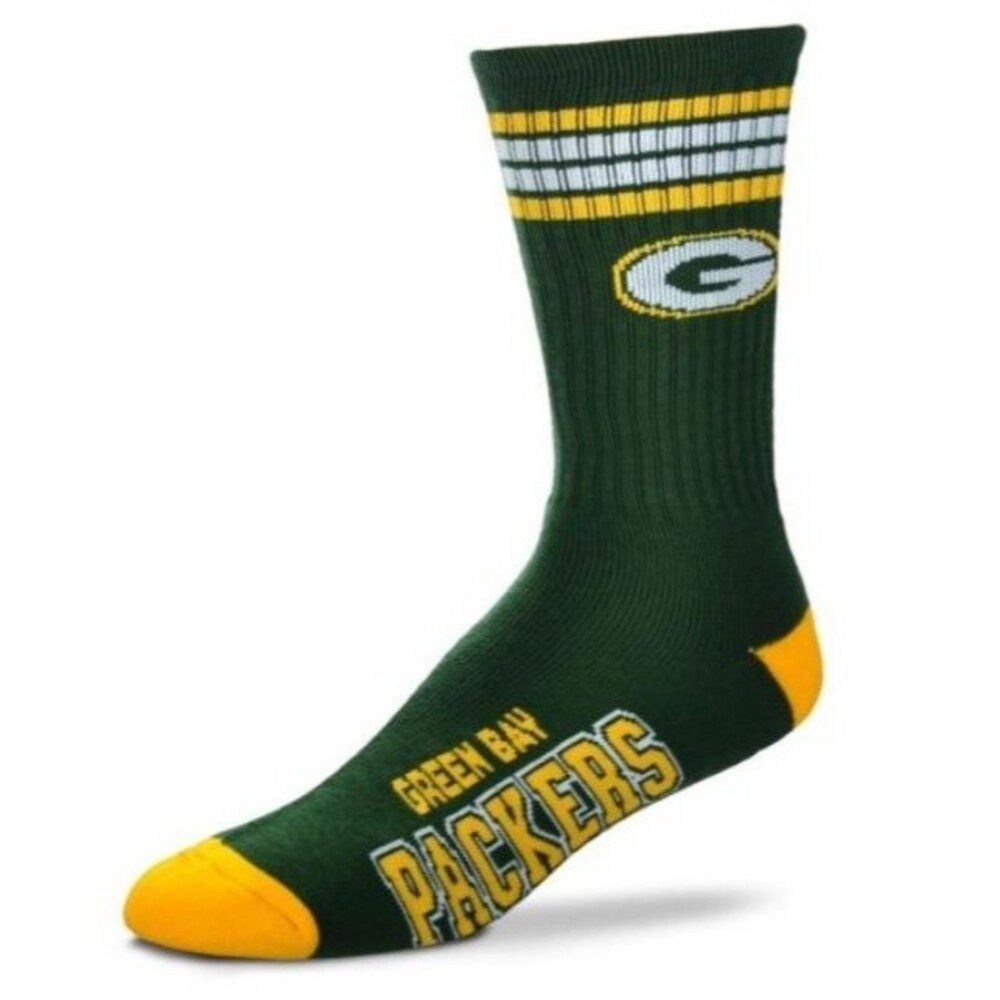 Green Bay Packers Logo 4 Stripe Crew Socks NFL Football Unisex Size Large